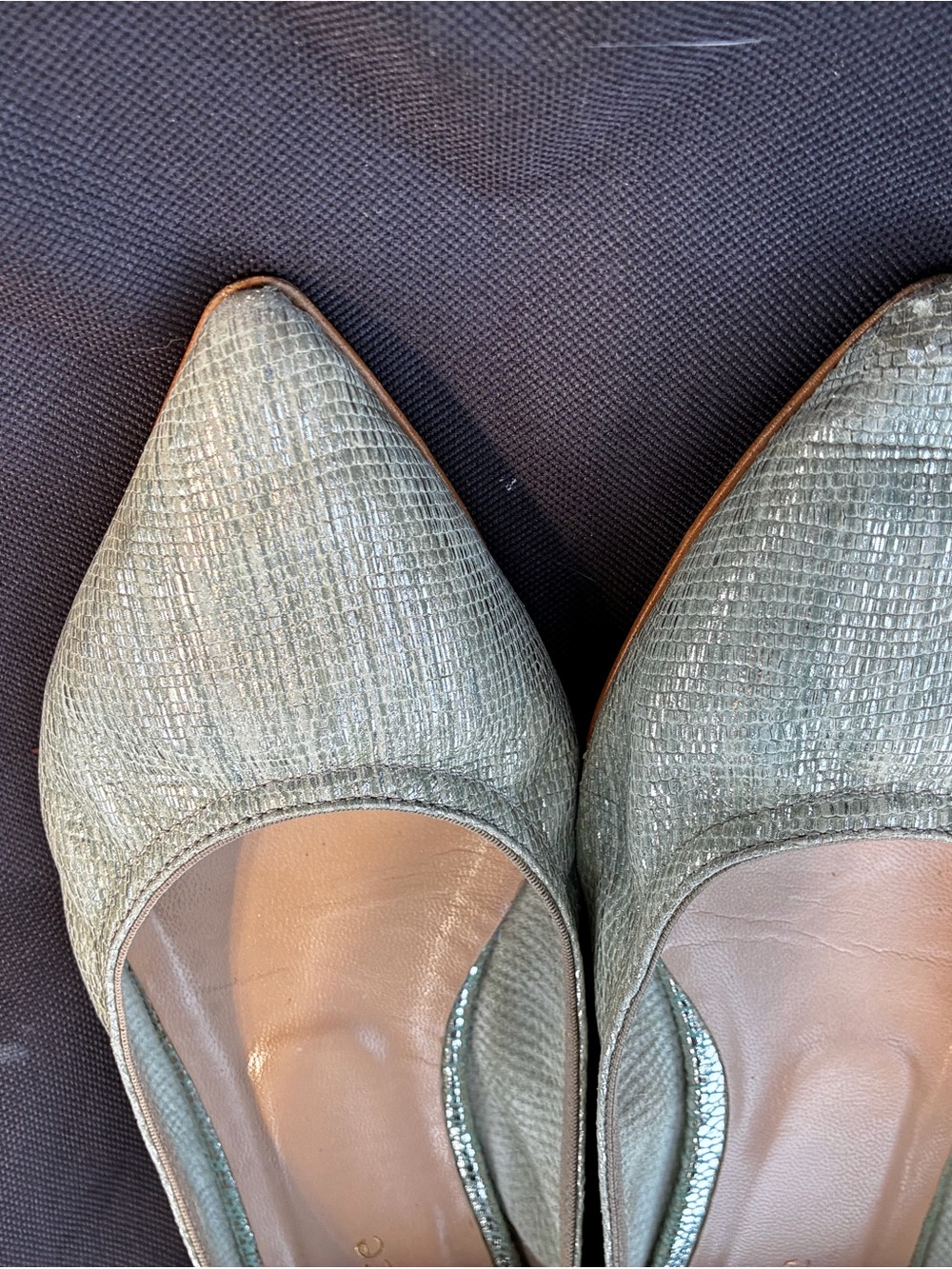 Sundance Pointed-Toe Flats in Pale Green Metallic - Picture 4 of 6